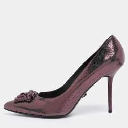 Pre Owned Versace Metallic Purple Leather Medusa Pointed Toe Pumps Size 41