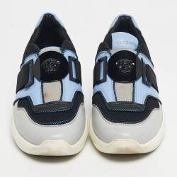 Pre Owned Versace Tricolor Leather and Mesh Medusa Slip On Sneakers Size 38