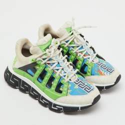 Pre Owned Versace Multicolor Leather and Fabric Trigreca Sneakers Size 37.5
