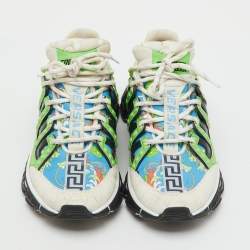 Pre Owned Versace Multicolor Leather and Fabric Trigreca Sneakers Size 37.5