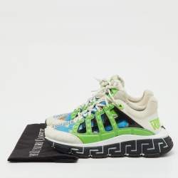Pre Owned Versace Multicolor Leather and Fabric Trigreca Sneakers Size 37.5