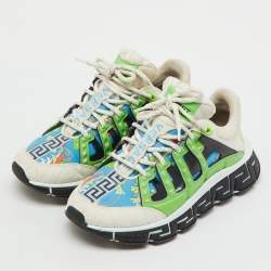 Pre Owned Versace Multicolor Leather and Fabric Trigreca Sneakers Size 37.5