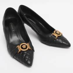 Pre Owned Versace Black Leather Medusa Pumps Size 38