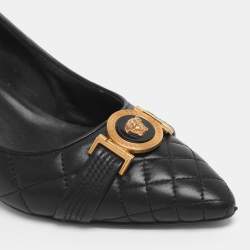 Pre Owned Versace Black Leather Medusa Pumps Size 38