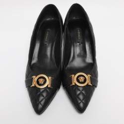 Pre Owned Versace Black Leather Medusa Pumps Size 38