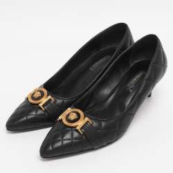 Pre Owned Versace Black Leather Medusa Pumps Size 38