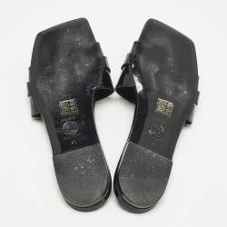 Pre Owned Versace Black Patent Medusa Logo Embellished Flat Slides Size 40