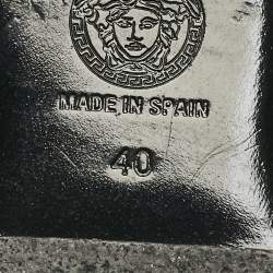 Pre Owned Versace Black Patent Medusa Logo Embellished Flat Slides Size 40