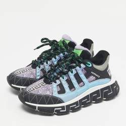 Pre Owned Versace Multicolor Canvas and Leather Trigreca Low Top Sneakers Size 37