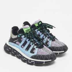 Pre Owned Versace Multicolor Canvas and Leather Trigreca Low Top Sneakers Size 37