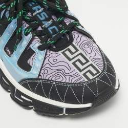 Pre Owned Versace Multicolor Canvas and Leather Trigreca Low Top Sneakers Size 37