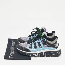 Pre Owned Versace Multicolor Canvas and Leather Trigreca Low Top Sneakers Size 37