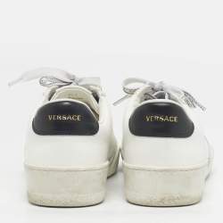 Pre Owned Versace White Leather llus Low Top Sneakers Size 40.5