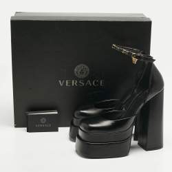Pre Owned Versace Black Leather Medusa Aevitas Double Platform Pumps Size 39