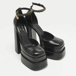 Pre Owned Versace Black Leather Medusa Aevitas Double Platform Pumps Size 39