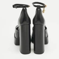 Pre Owned Versace Black Leather Medusa Aevitas Double Platform Pumps Size 39