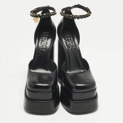 Pre Owned Versace Black Leather Medusa Aevitas Double Platform Pumps Size 39