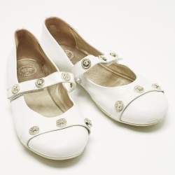 Pre Owned Versace White Leather Medusa Mary Jane Ballet Flats Size 38