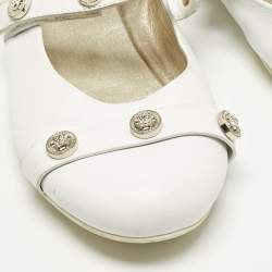 Pre Owned Versace White Leather Medusa Mary Jane Ballet Flats Size 38