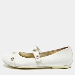 Pre Owned Versace White Leather Medusa Mary Jane Ballet Flats Size 38