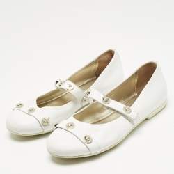Pre Owned Versace White Leather Medusa Mary Jane Ballet Flats Size 38