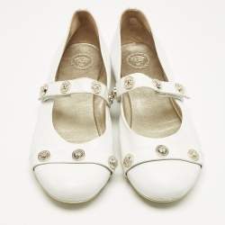 Pre Owned Versace White Leather Medusa Mary Jane Ballet Flats Size 38