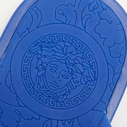 Pre Owned Versace Blue Rubber Medusa Thong Flat Slide Size 38.5