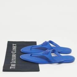 Pre Owned Versace Blue Rubber Medusa Thong Flat Slide Size 38.5