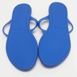 Pre Owned Versace Blue Rubber Medusa Thong Flat Slide Size 38.5