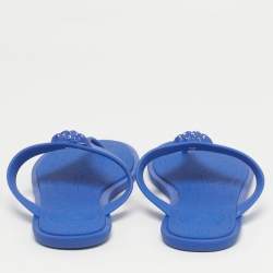 Pre Owned Versace Blue Rubber Medusa Thong Flat Slide Size 38.5