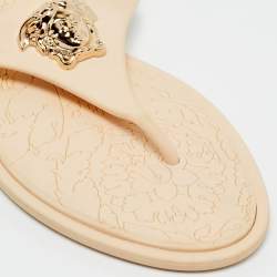 Pre Owned Versace Cream Rubber Alia Thong Flat Slides Size 38.5
