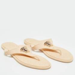 Pre Owned Versace Cream Rubber Alia Thong Flat Slides Size 38.5