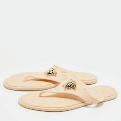 Pre Owned Versace Cream Rubber Alia Thong Flat Slides Size 38.5