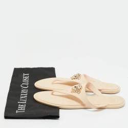 Pre Owned Versace Cream Rubber Alia Thong Flat Slides Size 38.5