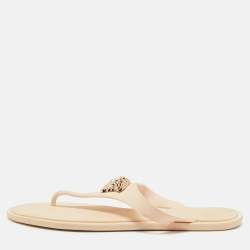 Pre Owned Versace Cream Rubber Alia Thong Flat Slides Size 38.5