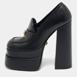 Pre Owned Versace Black Leather Aevitas Platform Pumps Size 37