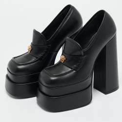 مملوكة مسبقًا Versace Black Leather Aevitas Platform Pumps Size 37