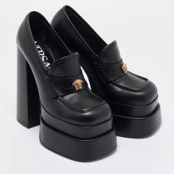 مملوكة مسبقًا Versace Black Leather Aevitas Platform Pumps Size 37