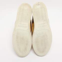 مملوكة مسبقًا Versace Metallic Gold Crackle Leather Medusa High Top Sneakers Size 38.5