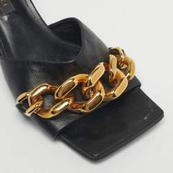 Pre Owned Versace Black Leather Medusa Chain Link Slide Sandals Size 36