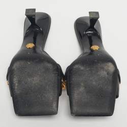 Pre Owned Versace Black Leather Medusa Chain Link Slide Sandals Size 36
