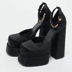 مملوكة مسبقًا Versace Black Satin Aevitas Platform Pumps Size 37