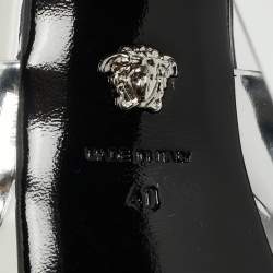 Pre Owned Versace Silver Foil Leather Ankle Strap Platform Sandals Size 40