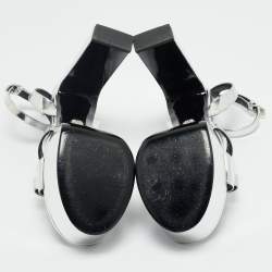 Pre Owned Versace Silver Foil Leather Ankle Strap Platform Sandals Size 40