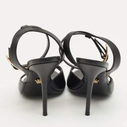 مملوكة مسبقًا Versace Black Leather Safety Pin Ankle Strap Sandals Size 37