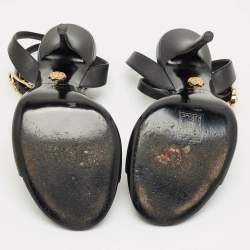 مملوكة مسبقًا Versace Black Leather Safety Pin Ankle Strap Sandals Size 37