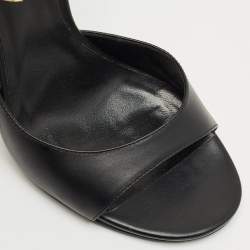 مملوكة مسبقًا Versace Black Leather Safety Pin Ankle Strap Sandals Size 37