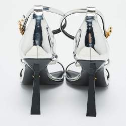 Pre Owned Versace Silver Leather Safety Pin Ankle Strap Sandals Size 41