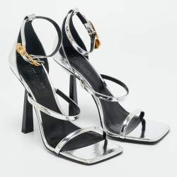 Pre Owned Versace Silver Leather Safety Pin Ankle Strap Sandals Size 41