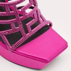 Pre Owned Versace Fuchsia Suede Greca Caged Platform Sandals Size 36